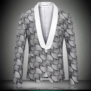 Картинка Мужской пиджак sobretudo masculino, модный новый мужской пиджак с модным принтом, приталенный Блейзер, мужской деловой пиджак