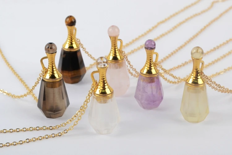 BOROSA 3Pcs 26inch Perfume Bottle Necklace Gild Natural Gems Stone Essential Oil Diffuser Rose White Quartz Jewelry WX1223-N