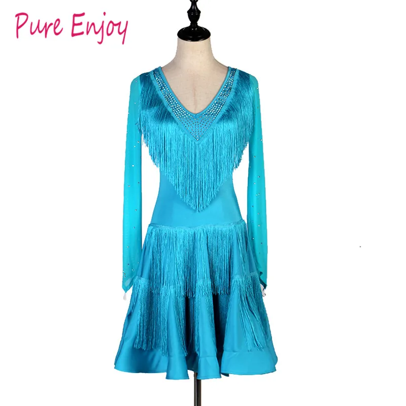 Lady Performance Dress Женщины Латинской Танцевальная Одежда Латинские Танцевальные Платья Девушки Камни Кисточкой Латинские Танцевальные Платья