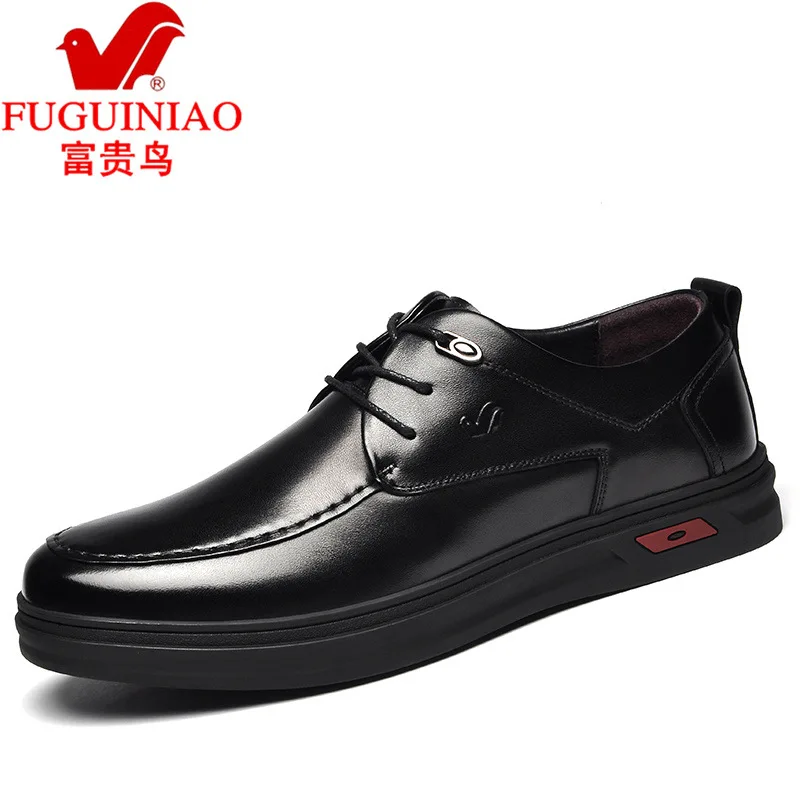 

FGN Casual Leather Shoes Men's Winter Breathable Black And White with Pattern Business MEN'S Leather Shoes 2018 New Style Versat