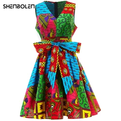 Robe de soirée de Style africain pour femmes, tenue de soirée élégante, Ankara, taille fermée, col en v, imprimée, jupe + ceinture 