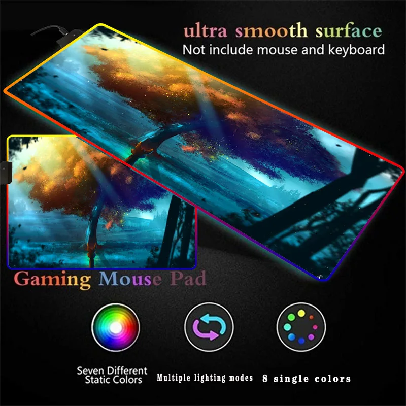 

Cat Under Tree Scenery LED Light Mousepad RGB Keyboard Cover Desk-mat Colorful Mouse Pad Waterproof Multi-size Computer Gamer