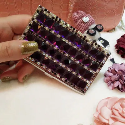 Double-sided Diamond Мода Bling Кристалл Алмаз Нержавеющая сталь Портативный Путешествия Стразы держатель для карт чехол Чехлы для ID банковские карты для женщин Подарки - Цвет: Double-sided Diamond