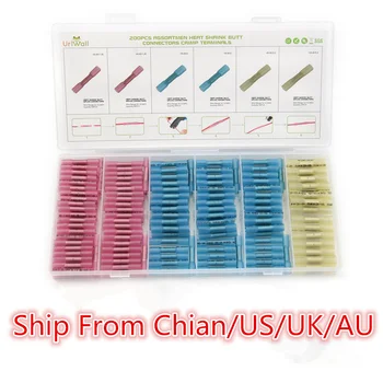 

200pcs Waterproof Heat Shrink Butt Wire Connectors 22-10 AWG Insulated Electrical Wire Splice Cable Crimping Terminal Kit