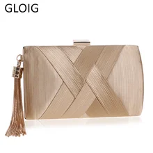 GLOIG с кисточками Модные женские клатчи на плечо с цепочкой атласные женские вечерние сумки металлические свадебные сумки