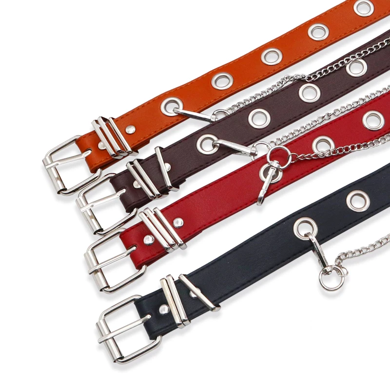 

Newest Design Detachable Waist Belt Chain Punk Hip-hop Trendy Women Belts Lady Fashion silver Pin Buckle leather Waistband Jeans