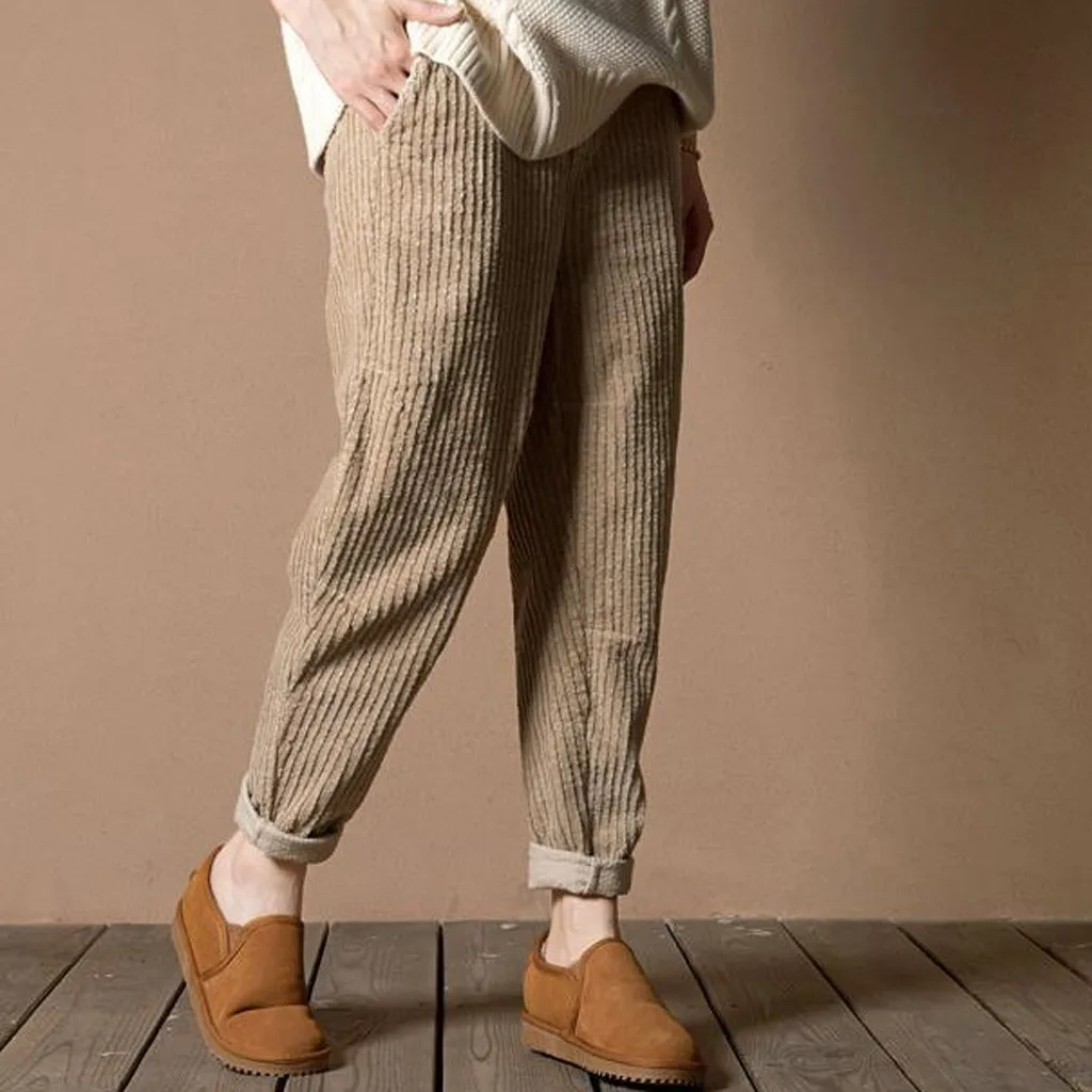 Осенние женские вельветовые брюки Pantalon Mujer штаны шаровары с эластичной талией