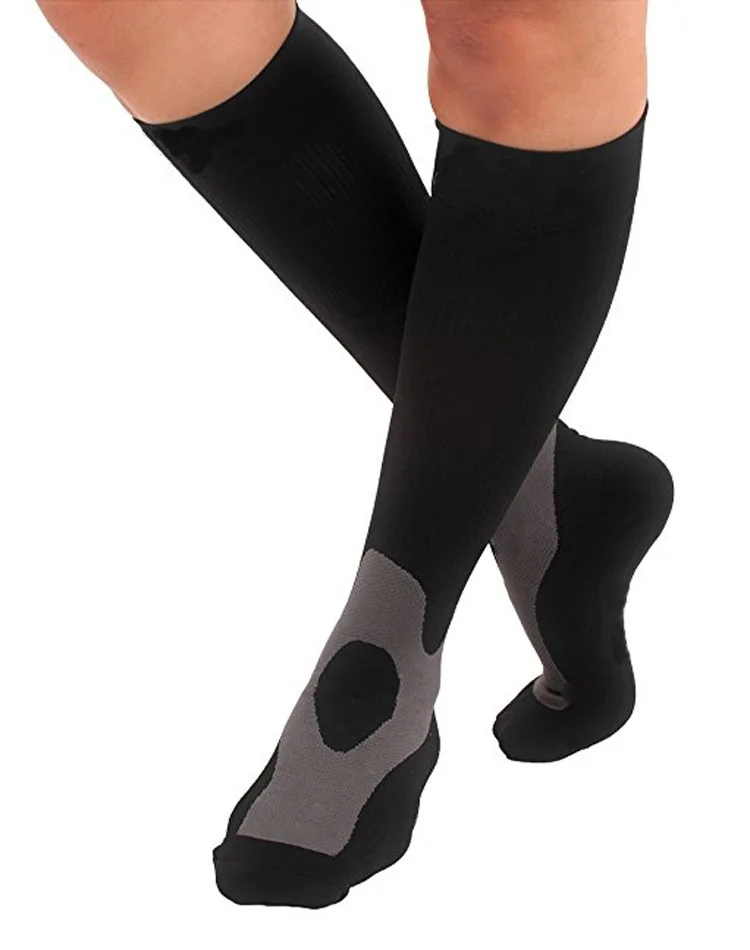 Стиль, спортивные носки, Компрессионные носки, гольфы, обтягивающие, градуированные, поддержка, лоскутные, для бега, для фитнеса, модные, хит - Цвет: Черный