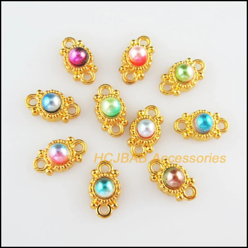 

30 New Round Charms Mixed Acrylic Flower Connectors Gold Color 6.5x11.5mm