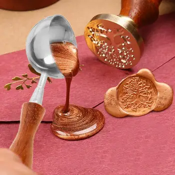 

Anti-Hot Sealing Wax Spoon Wood Handle Retro Wax Stamping Spoons Invitation Cards Decorative Stamps Craft