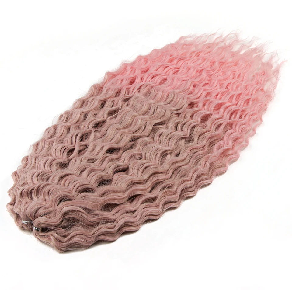 FASHION IDOL Soft Water Wave Twist Crochet Hair Synthetic Braid Hair Ombre Blonde Pink 22 Inch Deep Wave Braiding Hair Extension