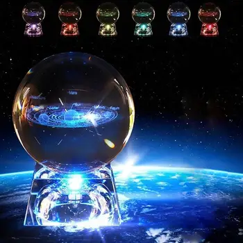 

6CM Laser Crystal Ball 3D Miniature Planets Model with Luminous Base Sphere Glass Globe Ornament Home Decor for Astrophile Gift