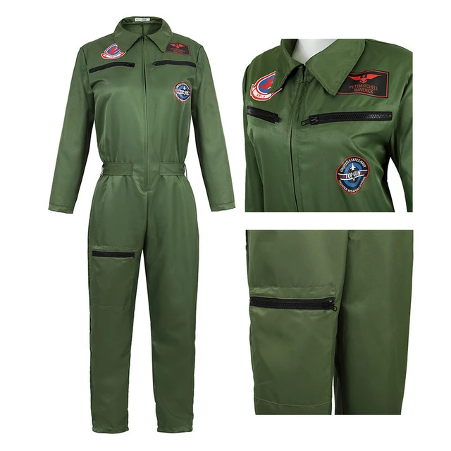 Army Green Pilot Costume Set Adult Jumpsuit Cosplay Flying Party Uniform  Pants