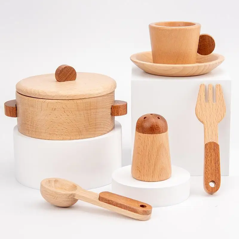 Children's Natural Wood Color Preschool Toys Fruits And Vegetables Simulation Play House Kitchenware Cognitive Wooden Toys Gifts