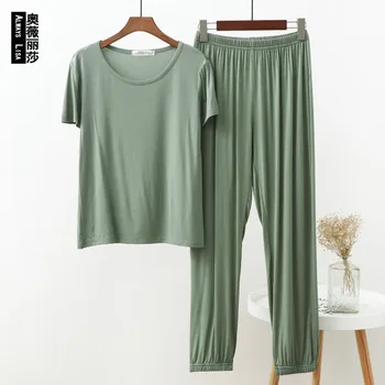

2020 Summer New Style Household House Service Modal Crew Neck Set Loose and Plus-sized Pajamas Short Sleeve 2 Pieces