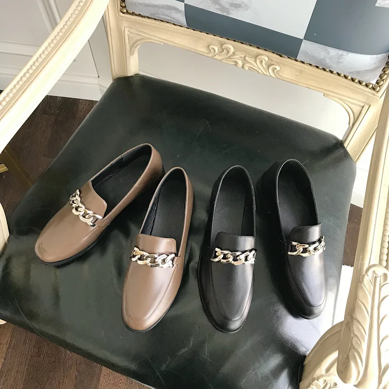 

2019 New Style Popular Metal Belt Small Leather Shoes round-Toe Chunky-Heel Shoes Online Celebrity Brand WOMEN'S Shoes