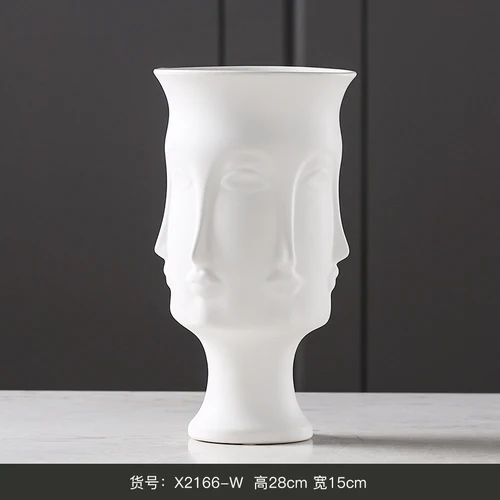 X2166-W White Ceramic Vase with Nordic Art Creative Face Home Living Room Study with Decorative Dried Flower Vase Farmhouse Home Decor - Цвет: X2166-W
