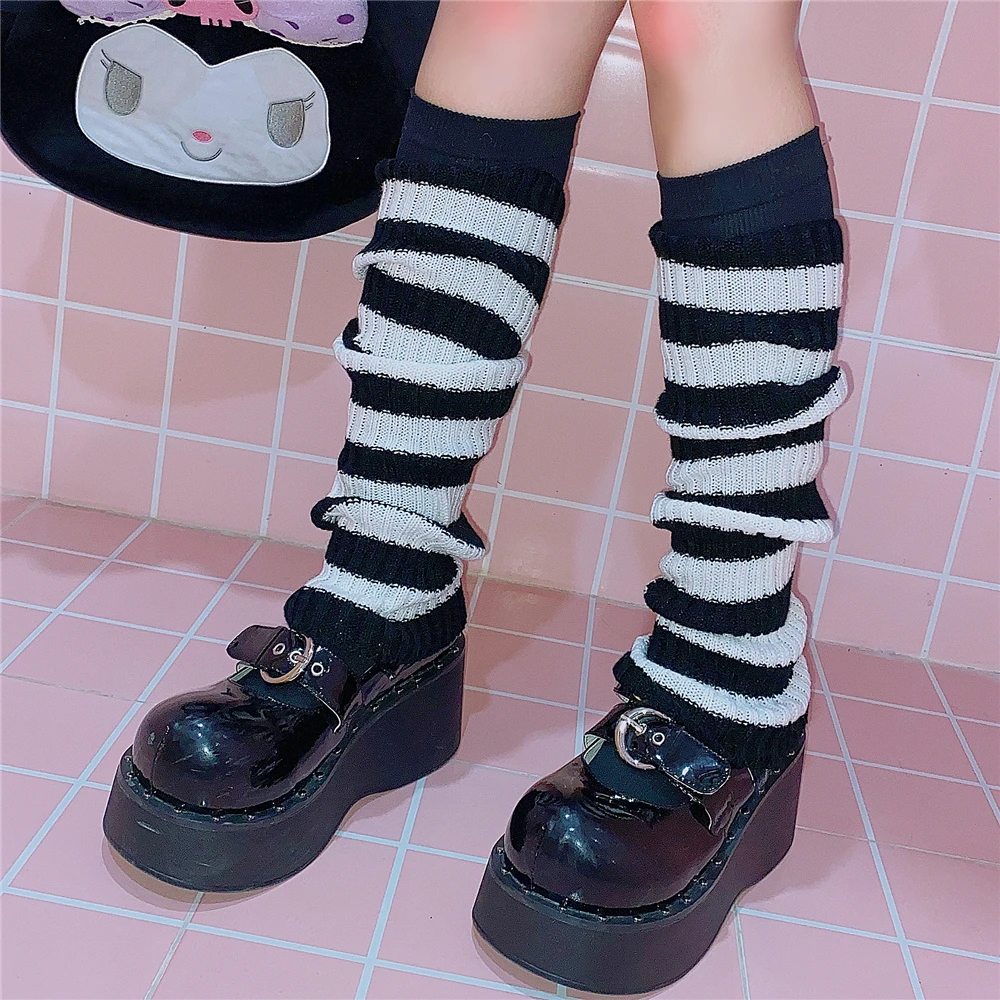 Harajuku Leg Warmers Striped 50cm Loose Long Stockings Women Knitted
