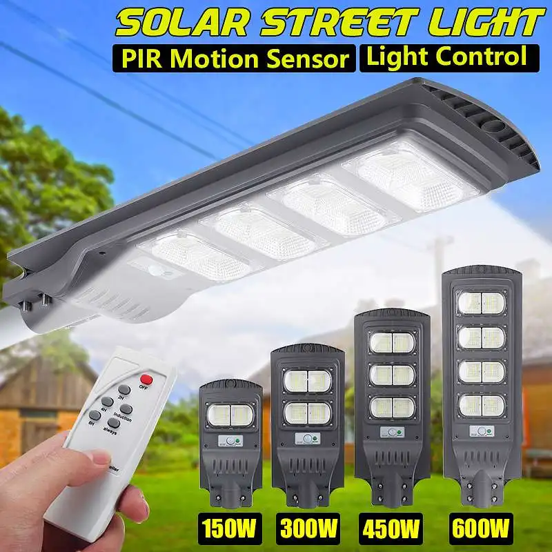 Remote 300/450W Outdoor Solar Street Lights PIR Motion Sensor LED Wall Lamp