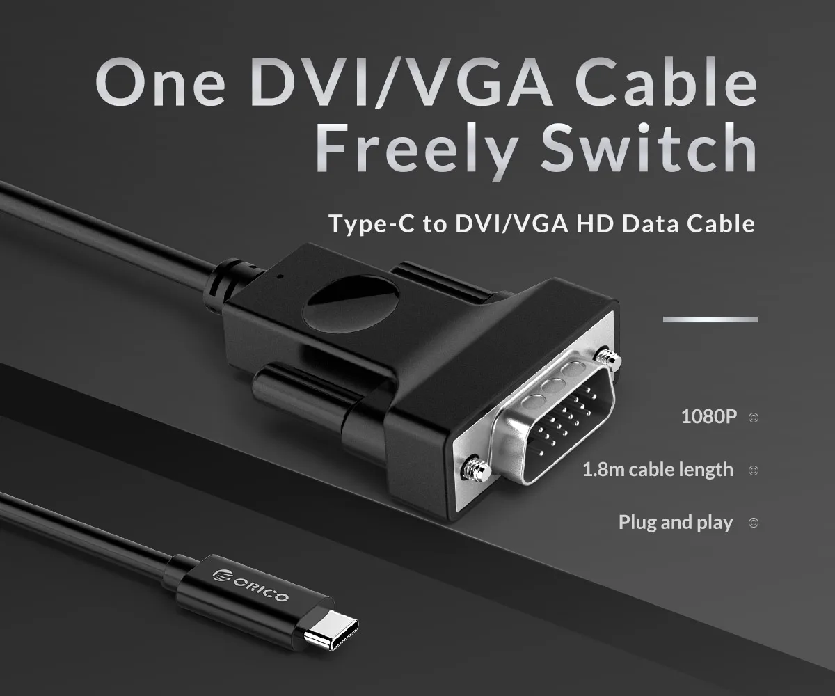 Кабель-переходник type-C для VGA male-male HD type-C для VGA поддерживает разрешение 1920*1080 P, XC-202