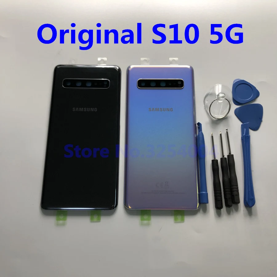 SAMSUNG Galaxy S10, 5G, версия G977, G977F, G977B, Задняя стеклянная крышка для батареи, задняя дверь, корпус, чехол, Задняя стеклянная крышка+ инструмент