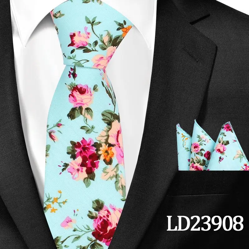 ZY-LD23908 Для мужчин галстук-платок 2 шт./компл. из хлопчатобумажной ткани с принтом Галстуки для Для мужчин платок шейный платок с ярким цветочным принтом облегающие Свадебная вечеринка аксессуары - Цвет: ZY-LD23908