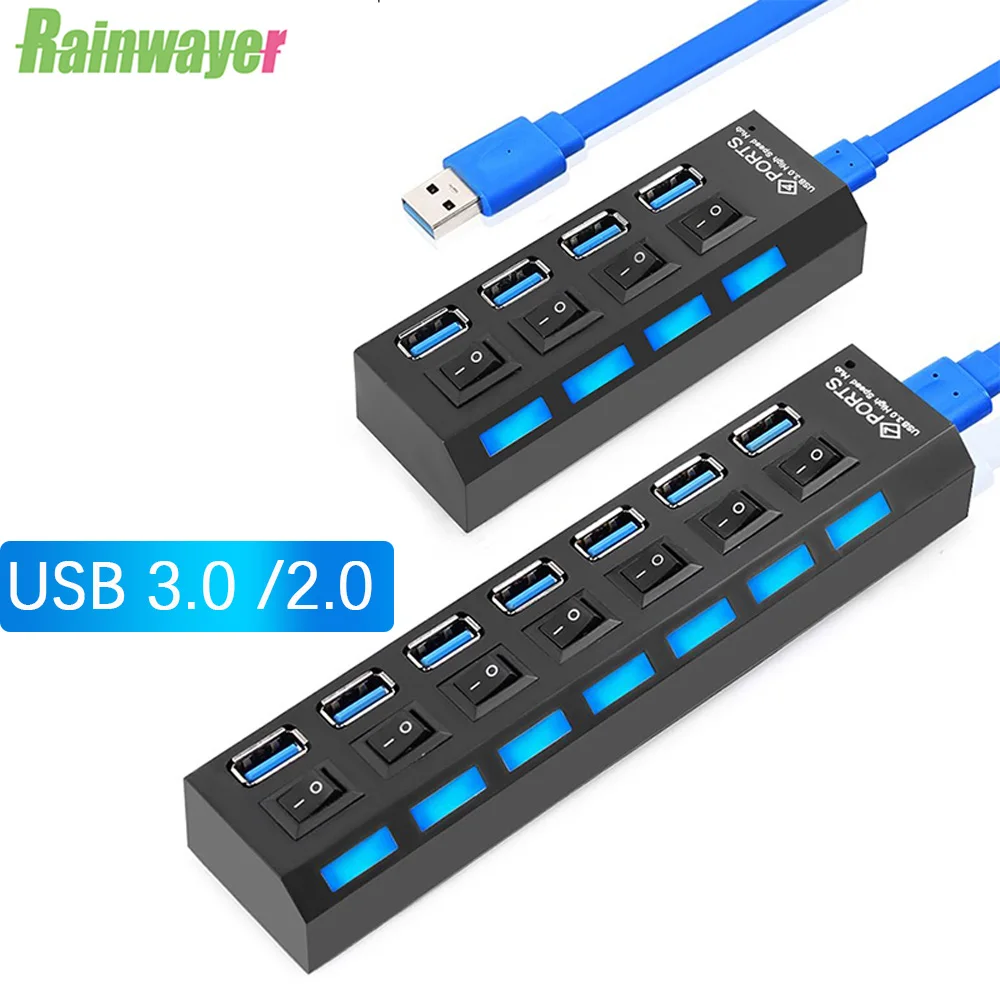 Nuevo  Concentrador multipuerto USB 2,0, expansor de Puerto múltiple USB 4/7, adaptador de corriente USB 3,0 con interruptor para PC qzK6zrk1X