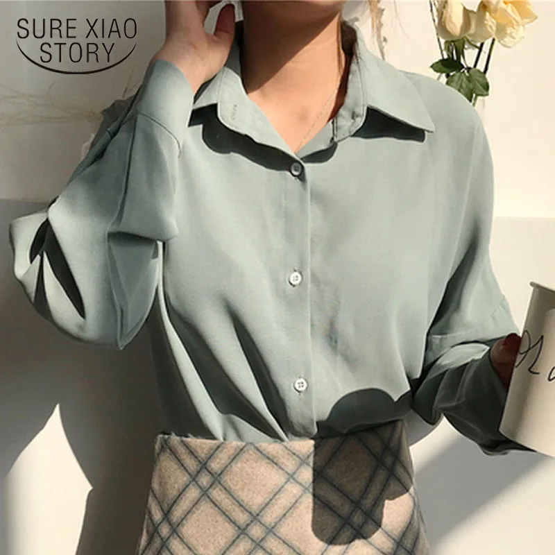 Женская однотонная блузка с отложным воротником однобортная Повседневная