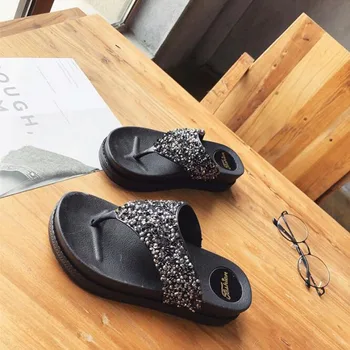 

Women's flip-flops wedges the new summer version of platform platform platform platform shoes sequins water diamond cool slipper