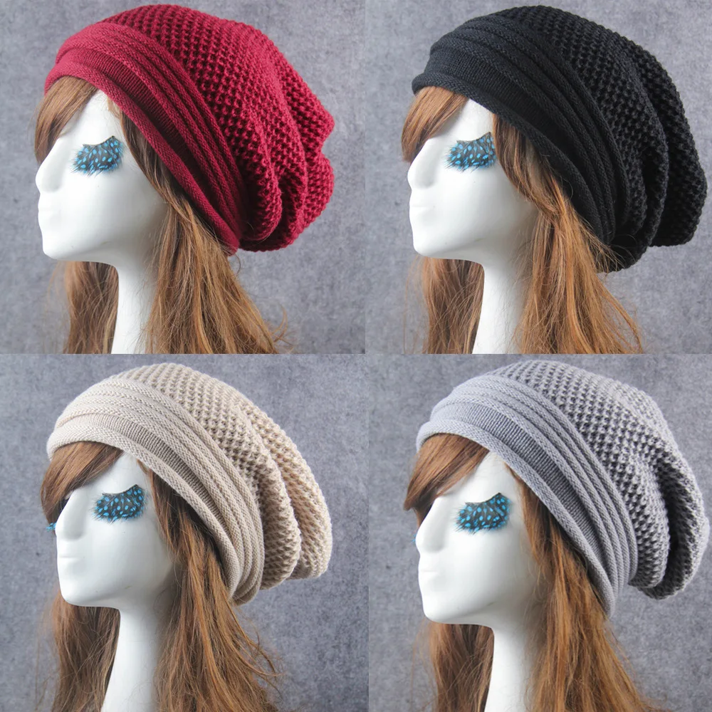 Hip Hop Knitted Hat Women's Winter Warm Casual Acrylic Slouchy Cap Crochet Ski Hats Outdoors Female Soft Baggy Skullies Beanies |