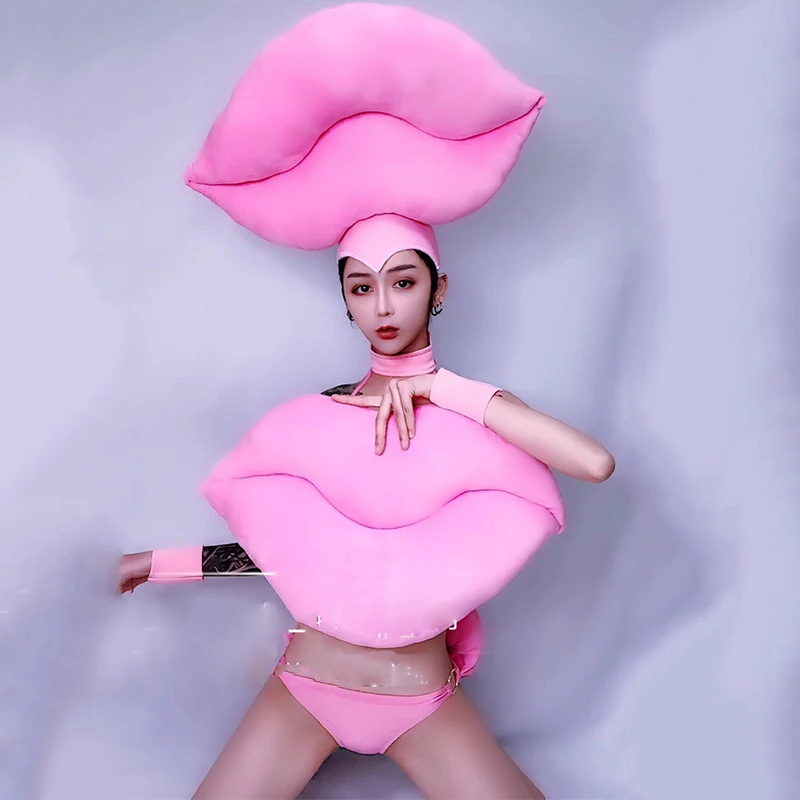 Женский сценический костюм розовое бикини с большими губами одежда для ночного