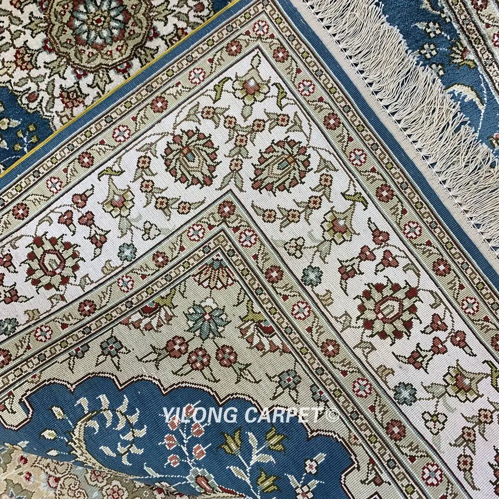 YILONG 3'x5' Тебриз Персидский Шелковый ковер античный синий Винтаж восточные ковры(HF240B