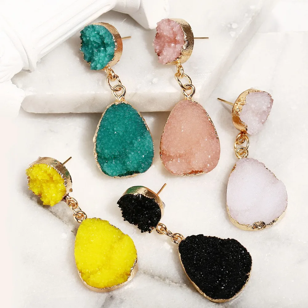 

Candy Color Cluster Crystal Statement Stud Earrings, Women Vintage Geometric Water Drop Earrings Eardrop