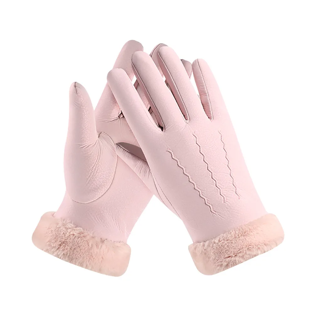 Модные женские перчатки кэжуал Элегантные Искусственные кожаные перчатки полный палец сохраняет тепло ветрозащитные однотонные розовые зимние наручные перчатки glves