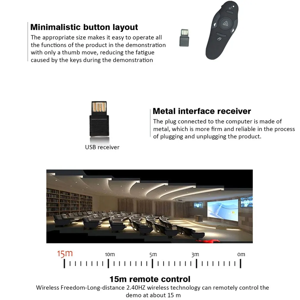 2.4G USB Wireless Presenter Laser Pointer PPT Remote Control for Powerpoint Presentation Teaching Meeting Laser