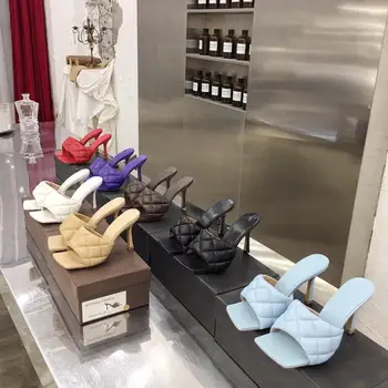 

New Shoes Women Spring/Autumn Super High Heels Women Slippers Genuine Cow Leather Thin Heels Women Slippers Zapatos De Mujer