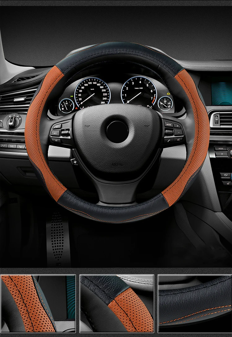 LUNASBORE Car Steering Wheel Cover Skidproof Auto Steering- wheel Cover Anti-Slip Universal Embossing Leather Car-styling