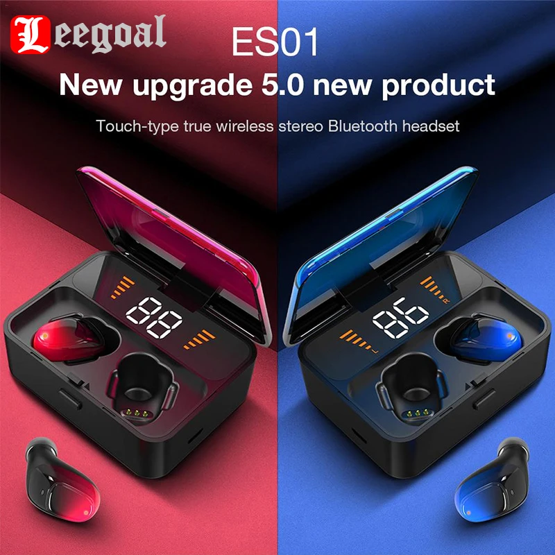 Градиентные беспроводные наушники вкладыши Bluetooth V5.0 с силовым цифровым дисплеем