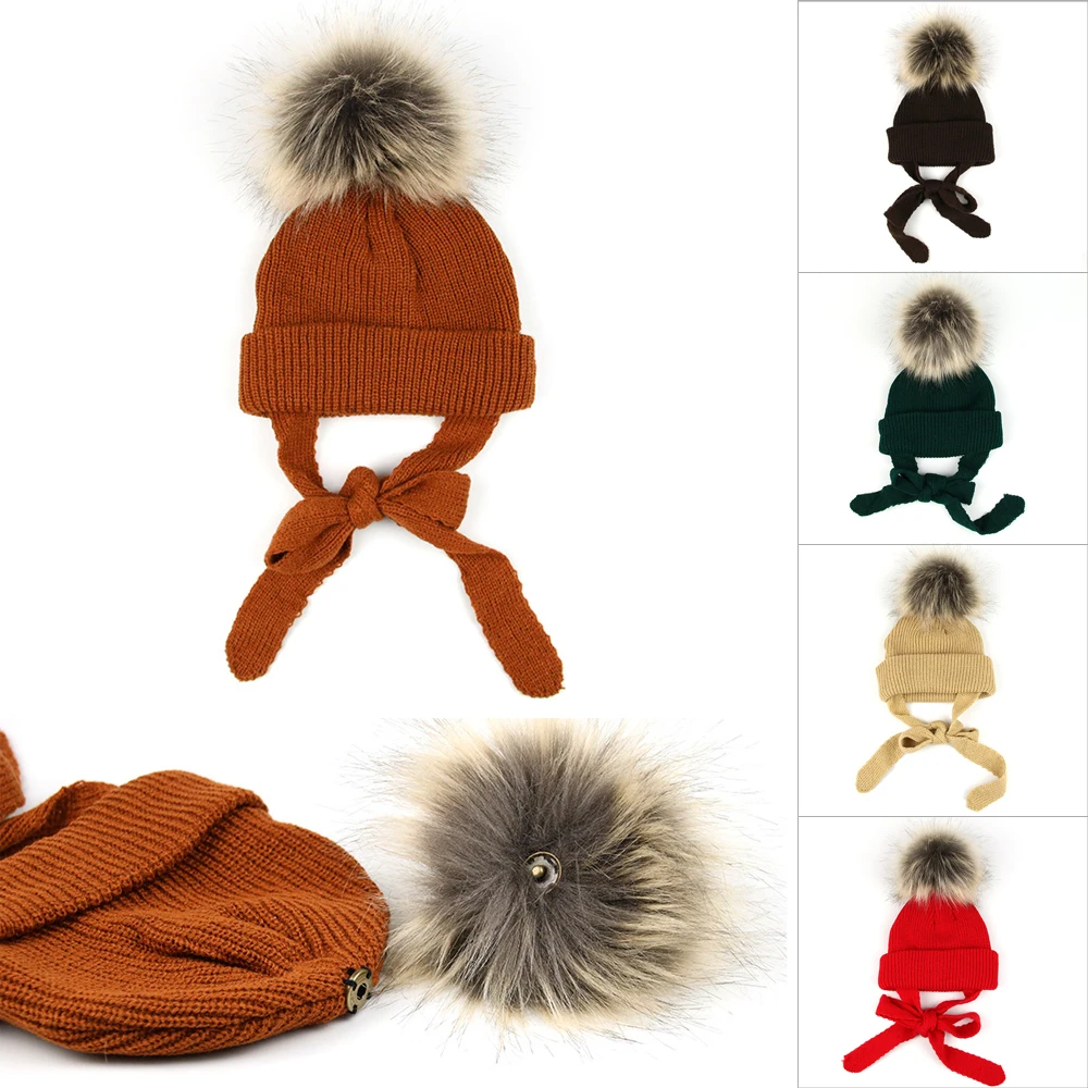 Модная зимняя Лыжная для открытого воздуха наушники вязанная шапка детские волосы мяч вязаная шапка