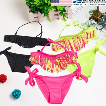 

Girls Kids swimwear Children Bikini 2020 Girl Swimwear Tassel Bikini Skirt Swimsuit Costume Age 5-14Y