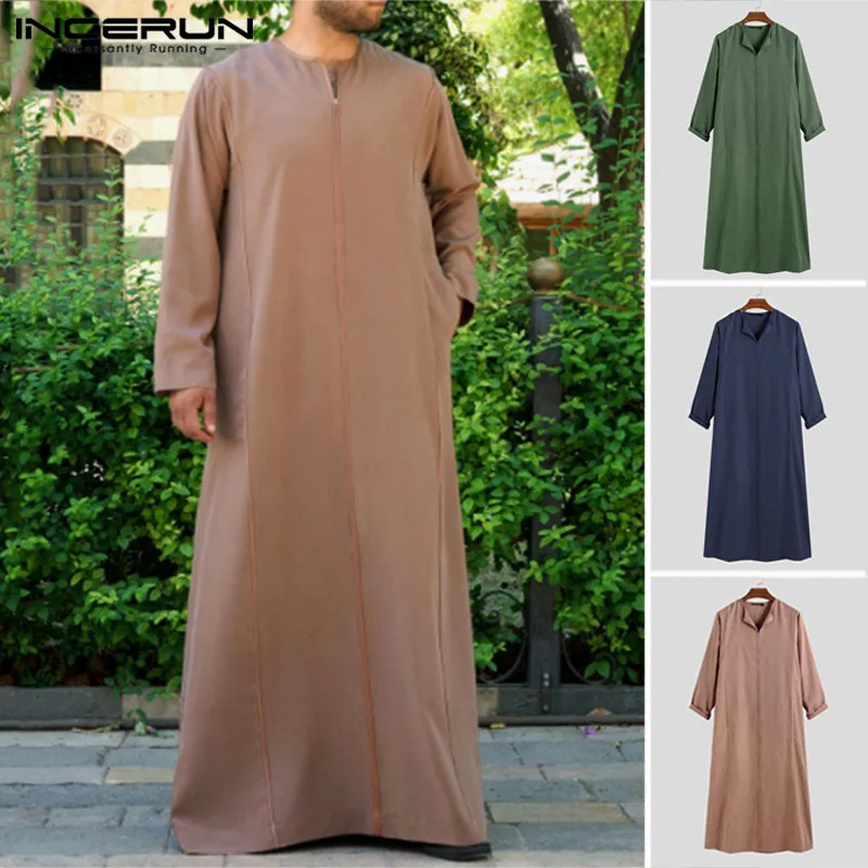 Исламский джубба ТОБ для мужчин сплошной цвет V образным вырезом с длинным рукавом Саудовская Аравия халаты Ближний Восток абаи мужчин мусульманский кафтан S-5XL INCERUN
