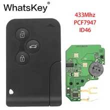 WhatsKey 3 Button 433Mhz ID46 PCF7947 Chip Remote Key with Insert Small Blade Smart Card Car Key For Renault Megane Scenic Card WhatsKey 3 Button 433Mhz ID46 PCF7947 Chip Remote Key with Insert Small Blade Smart Card Car Key For Renault Megane Scenic Card