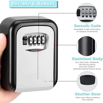 

Security Key Lock Box Wall Mount Waterproof Combination 5 Key Safe Box Capacity with Resettable Code House Spare Keys Storage