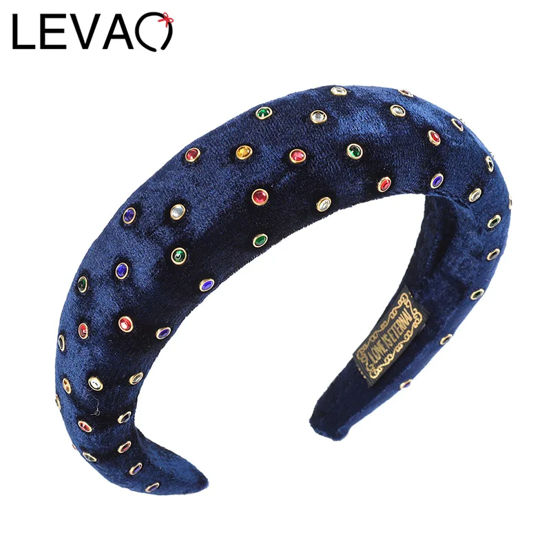 

LEVAO Padded Headband For Women Flannel Hairbands With Small Colorful Crystal Beads Thickened Sponge Bezel Hair Accessories