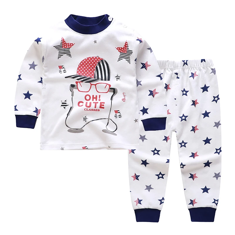 Пижамные комплекты с мультяшным принтом для маленьких мальчиков и девочек хлопковая одежда для сна для мальчиков осенне-весенние топы с длинными рукавами для девочек+ штаны, 2 предмета в комплекте