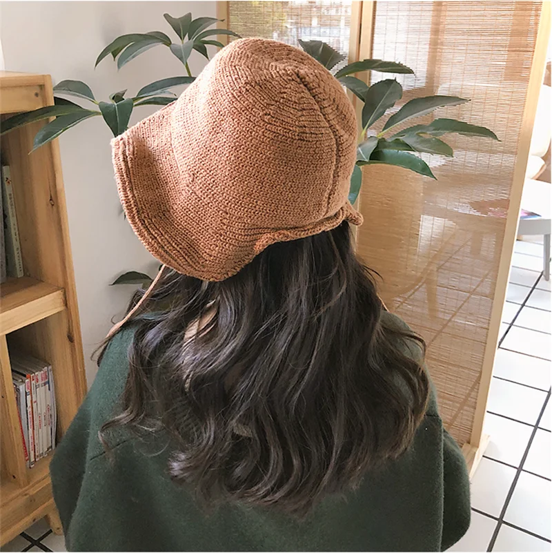 Tsuretobe Winter Warm Wool Cap Bucket Hat Women Foldable Outdoor Fishing Panama Hat Japanese Sun Hat Casual Vacation Hat Female