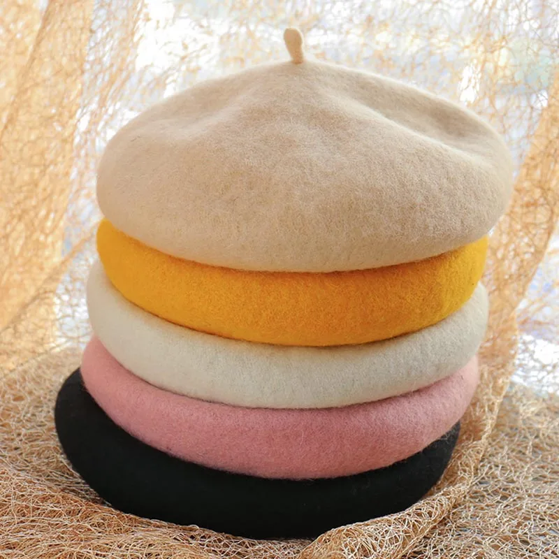 Шерстяной берет головной убор художника французский стиль шляпа Повседневная однотонная Весенняя зимняя женская шапка Регулируемая 14 цветов