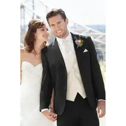 2022 Latest Notch Lapel Design Men's Black Suits Hot Sale Custom Made Two Buttons Bridegroom Wedding Wear Blazer 3 Pieces Skinny