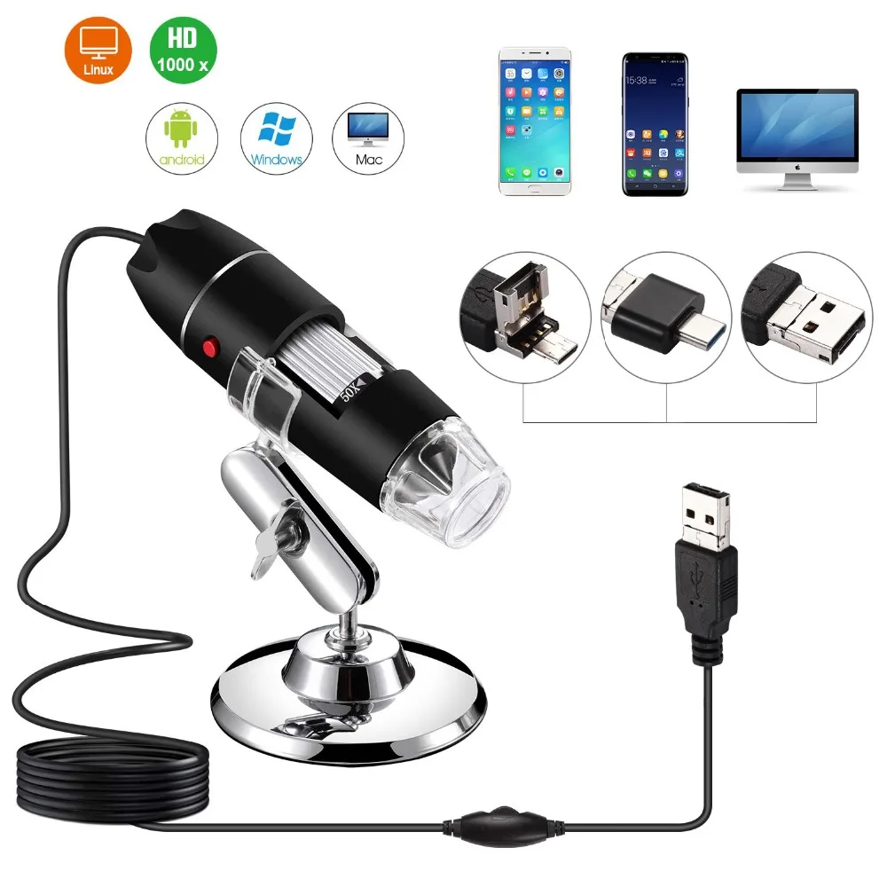 

USB Microscope 1000X 1600X 8 LED Digital USB Microscope type-c Microscopio Magnifier Electronic Stereo USB Endoscope Camera type