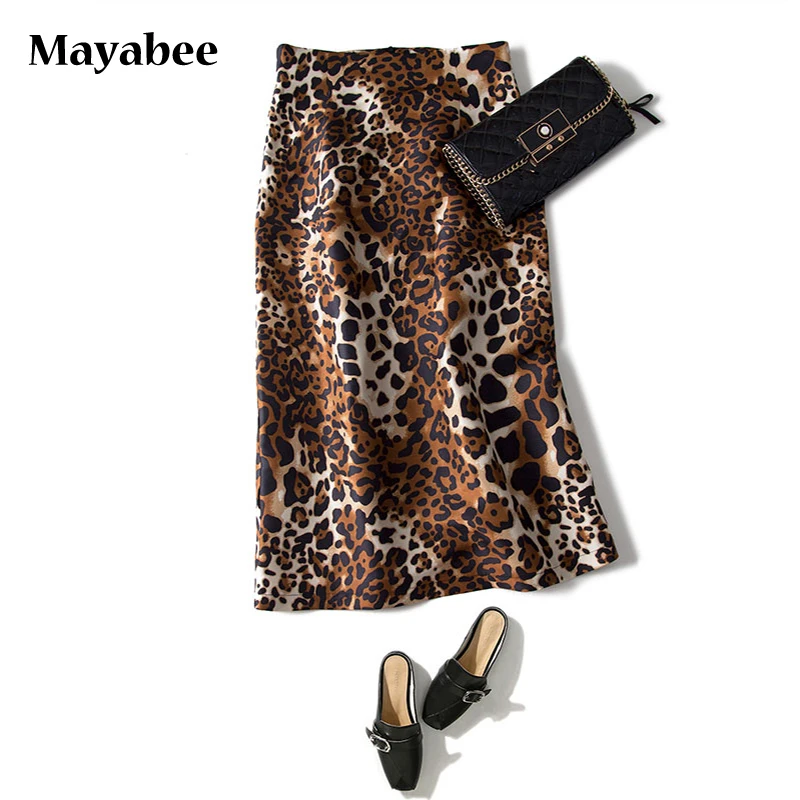 

Женская тяжелая юбка с леопардовым принтом, красная сетчатая Классическая облегающая трапециевидная юбка из 100% шелка с высокой талией, весна-лето 2021